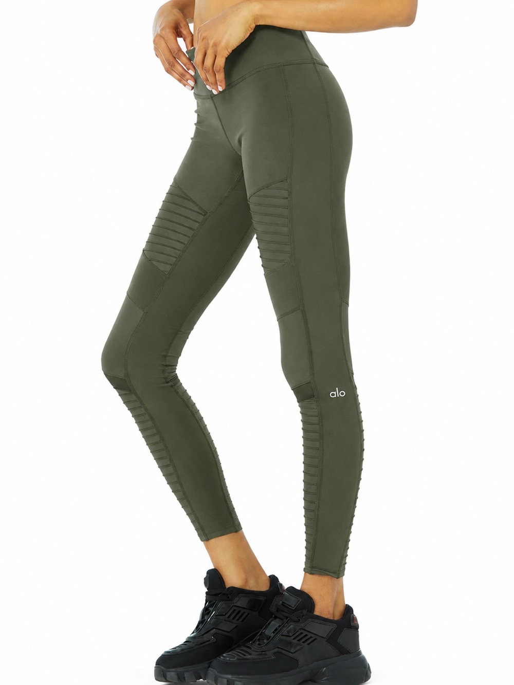 Alo Yoga Olive Green High-Waist Moto Leggings | Fleece Lined | Size S